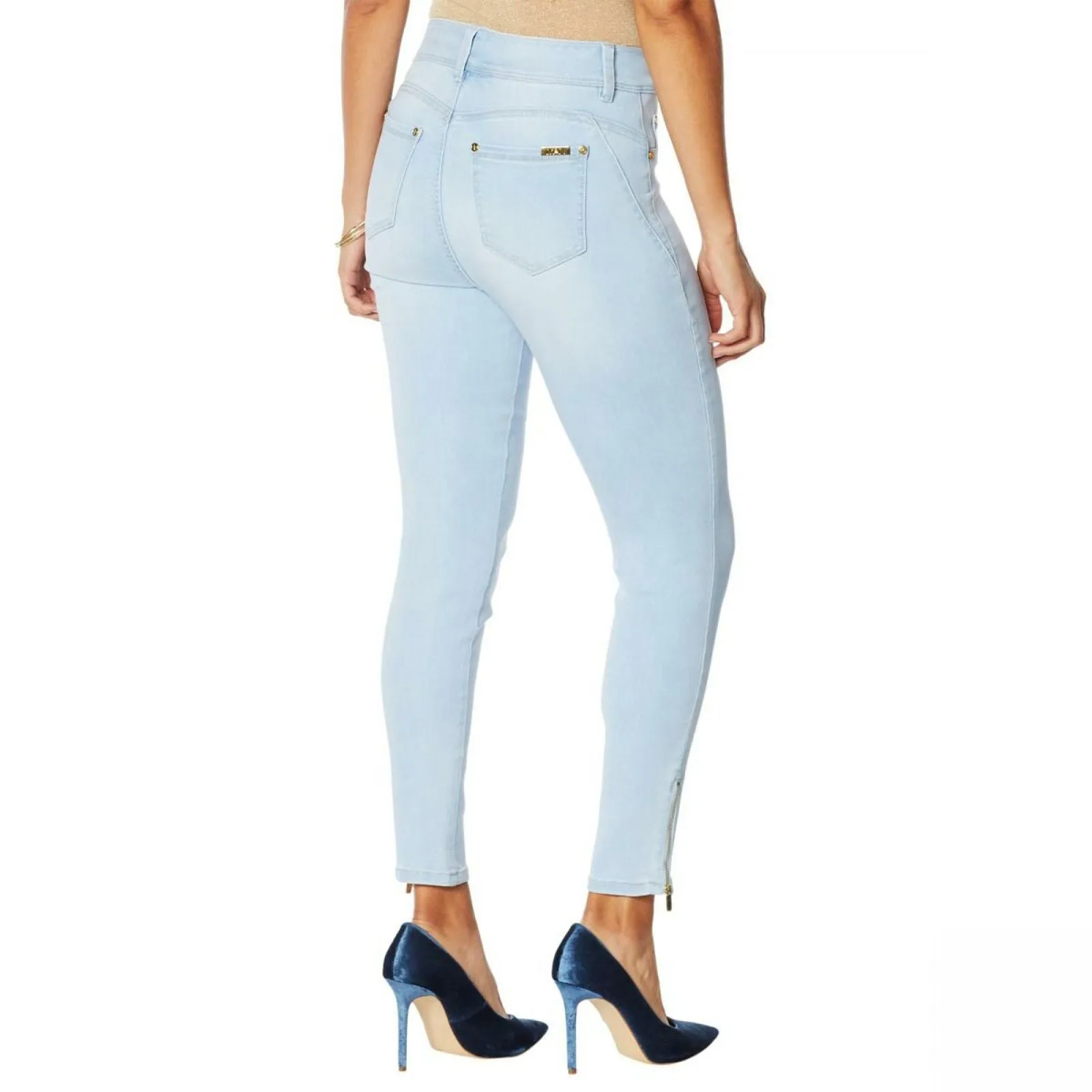 IMAN City Chic 360 Slim Skinny Jeans With Ankle Zippers Chambray 10