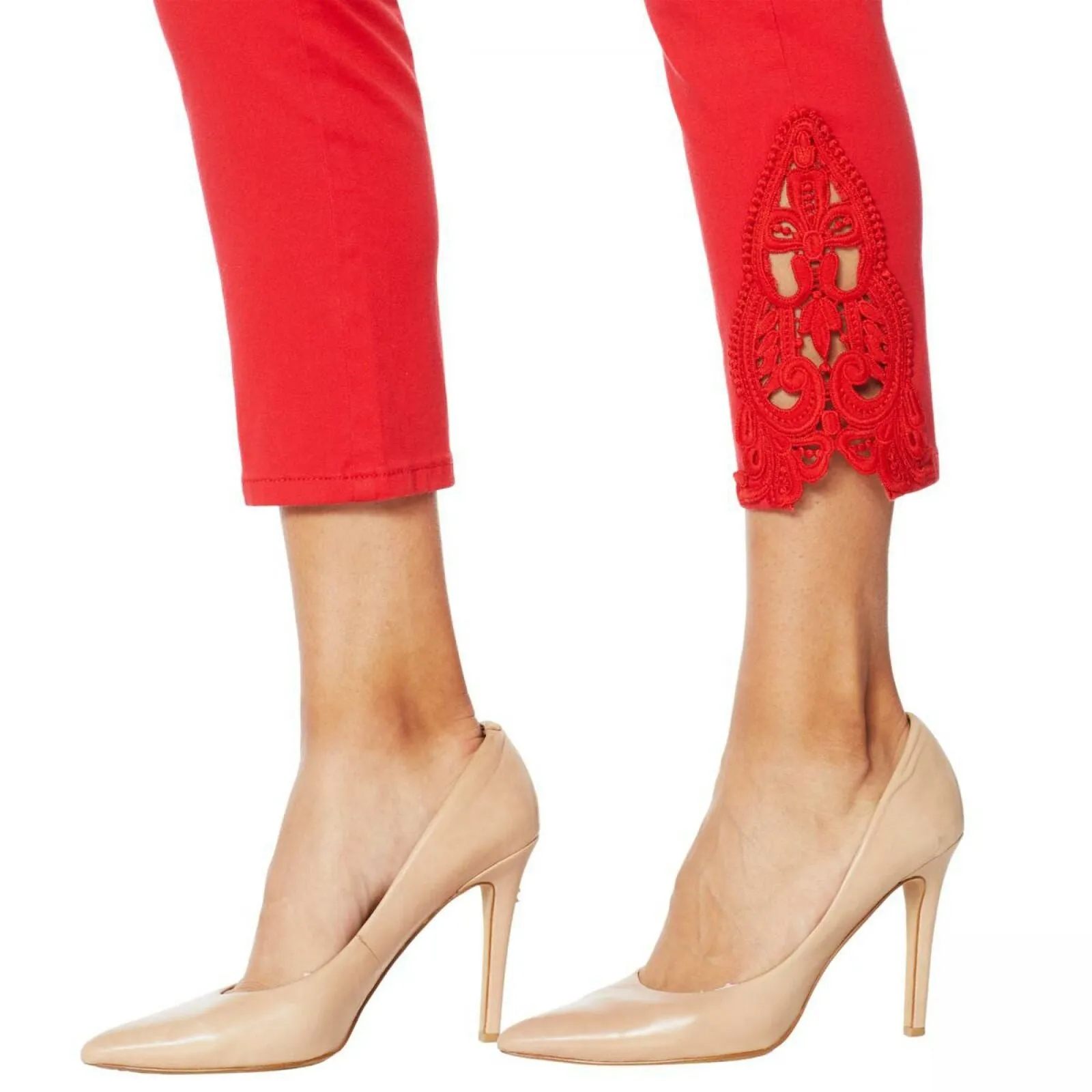 IMAN Women's City Chic 360 Slim Crop Jean With Crochet Lace Detail
