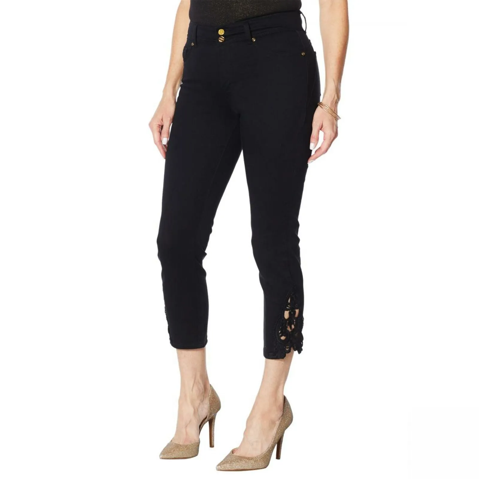 IMAN Women's City Chic 360 Slim Crop Jean With Crochet Lace Detail