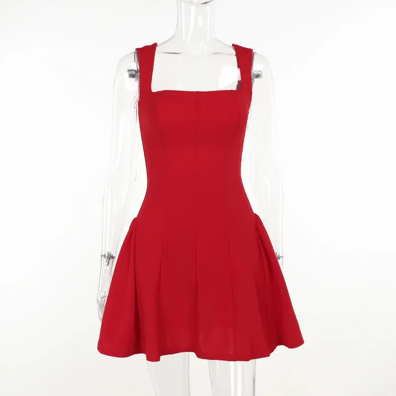 In Stunning Pleated Square Neck Mini Dress