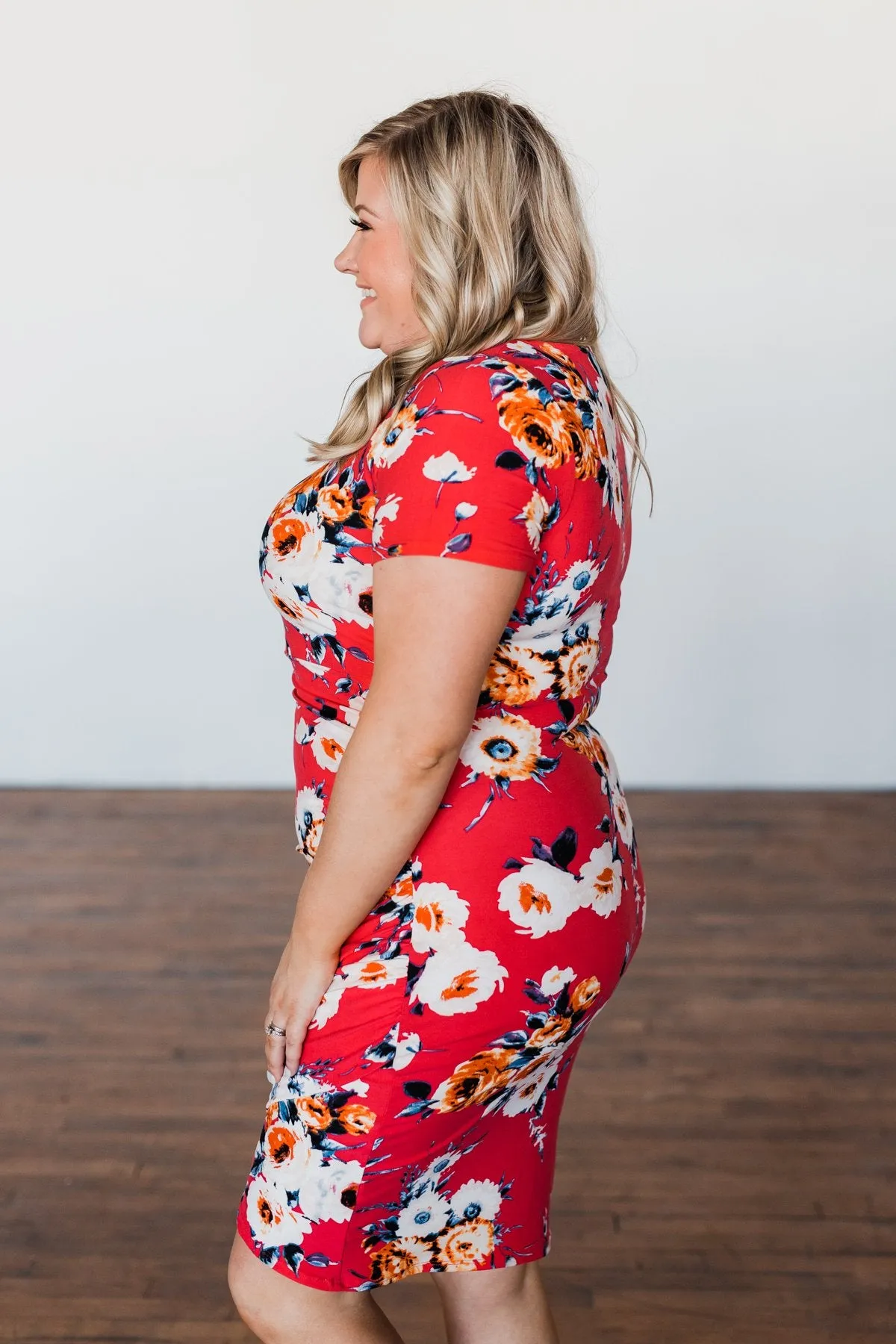 Infatuated By You Floral Cinched Dress- Deep Coral