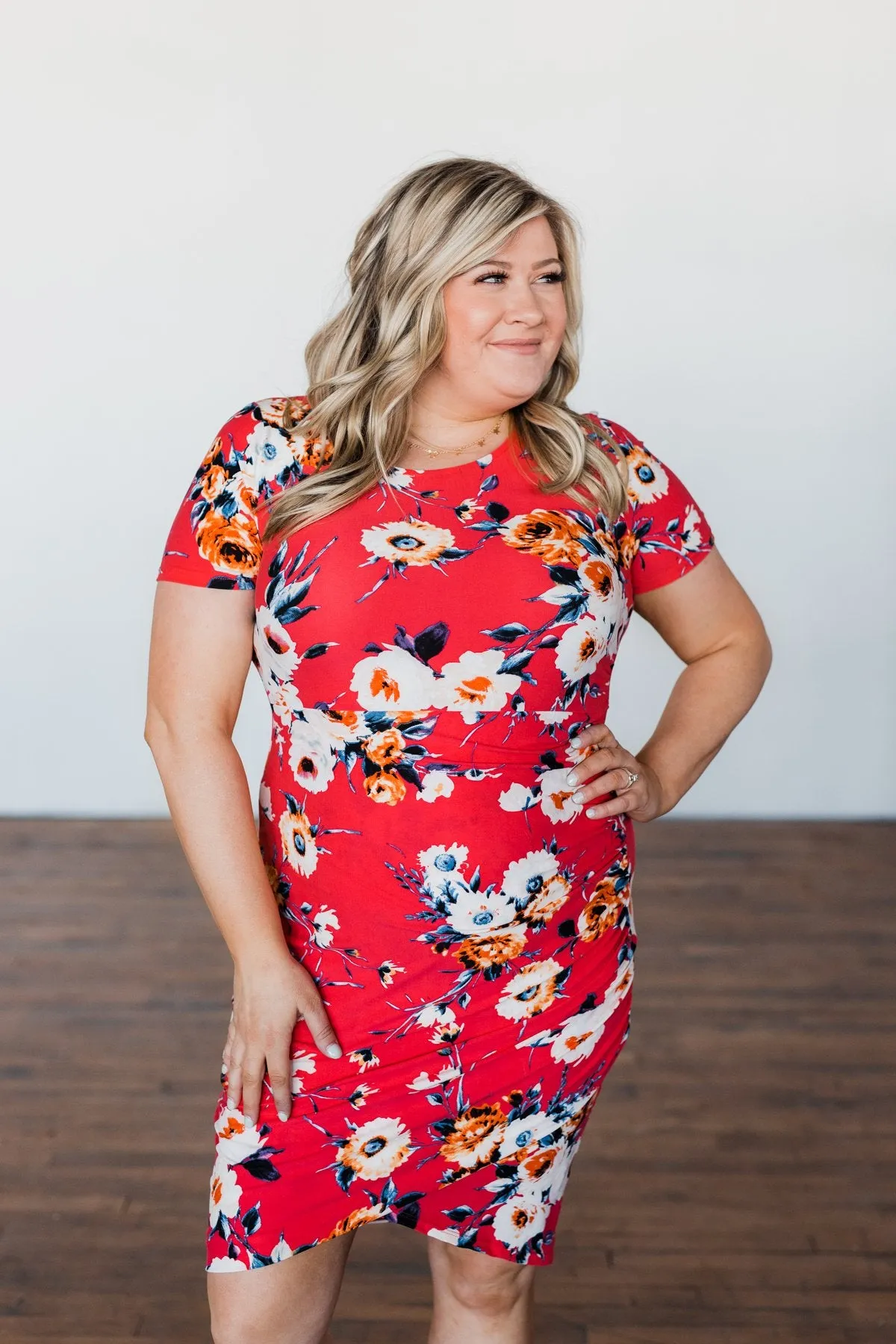 Infatuated By You Floral Cinched Dress- Deep Coral