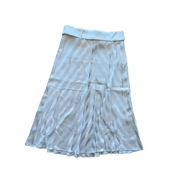 INTERMIX belted satin midi skirt flare stripe gray career sz 8 Large NWT $248