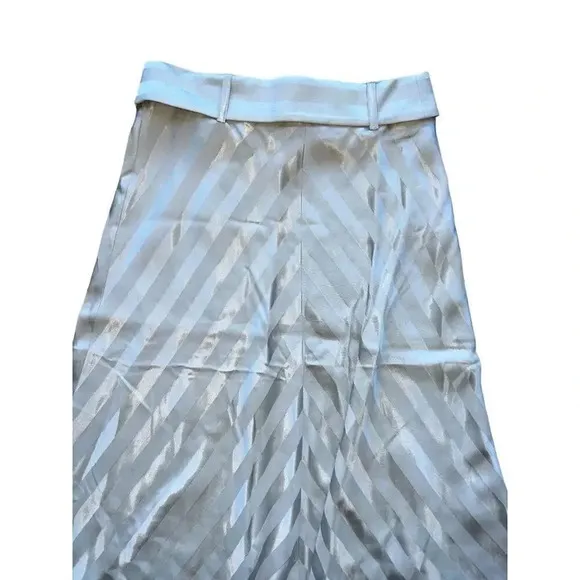 INTERMIX belted satin midi skirt flare stripe gray career sz 8 Large NWT $248