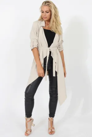 Ivory Belted Waterfall Duster Jacket - Aisla