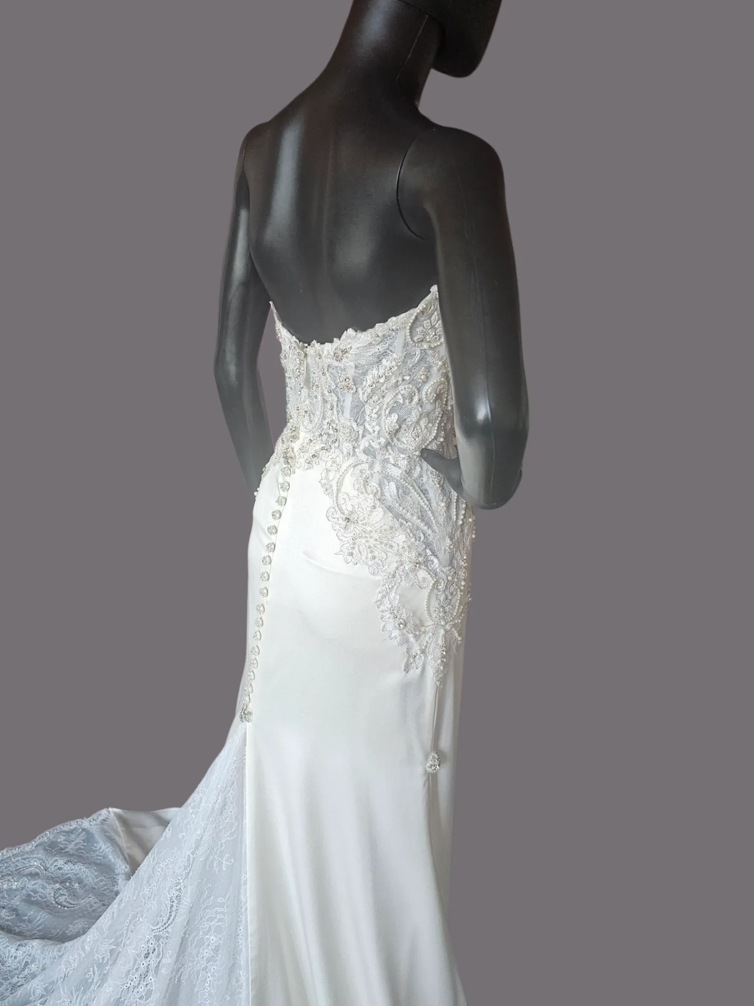 Ivory Charmeuse Lace Accent Wedding Gown - Beloved
