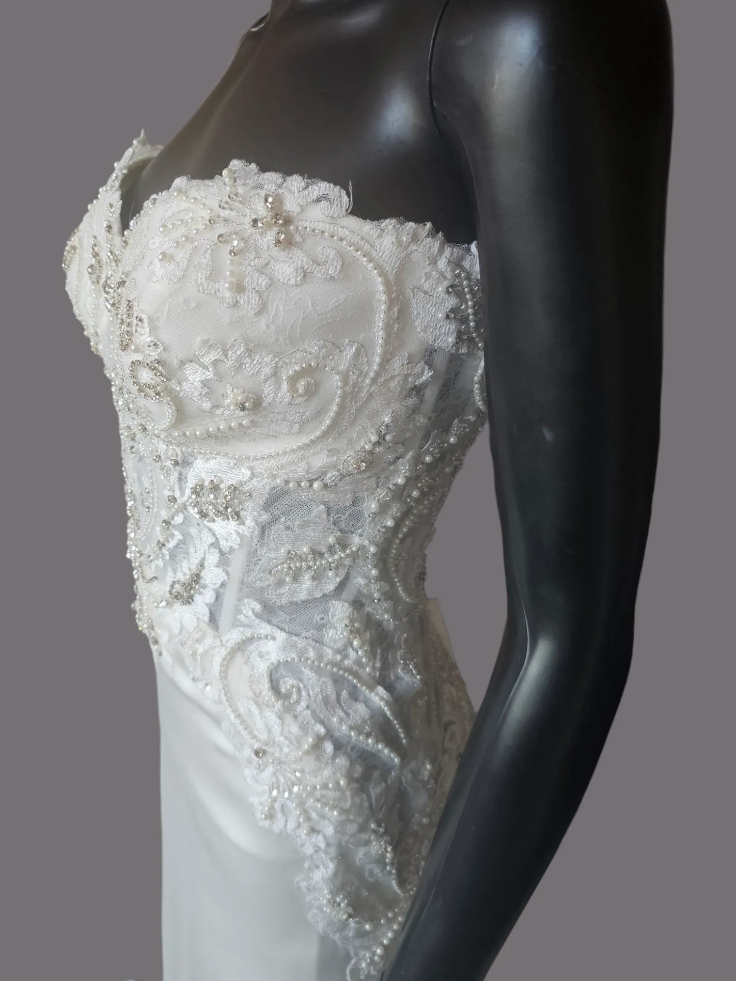Ivory Charmeuse Lace Accent Wedding Gown - Beloved