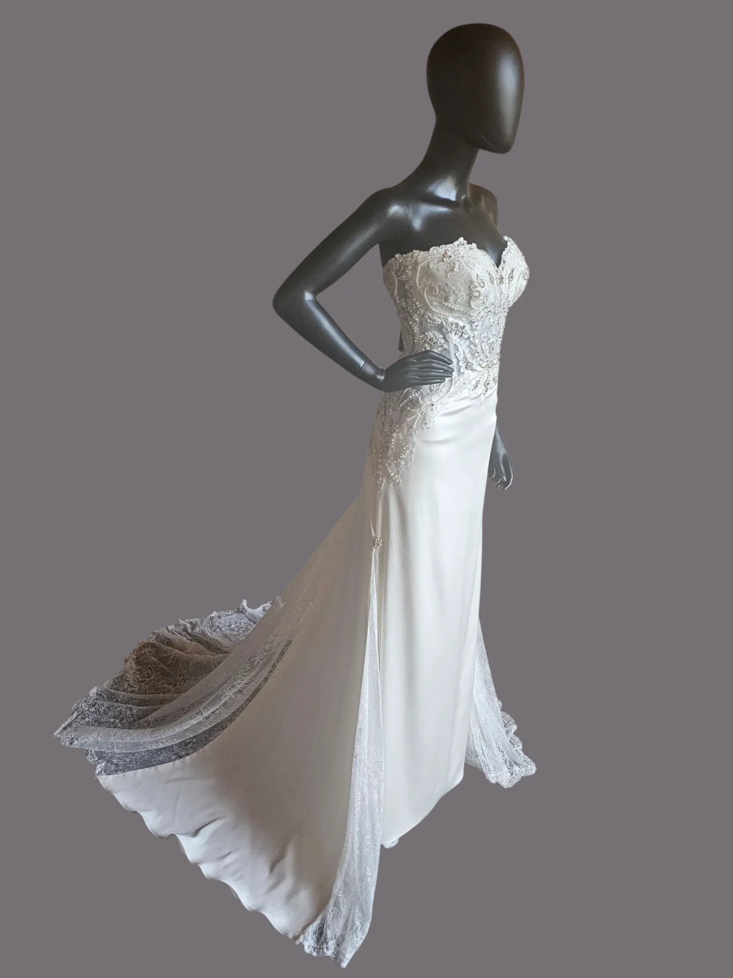 Ivory Charmeuse Lace Accent Wedding Gown - Beloved