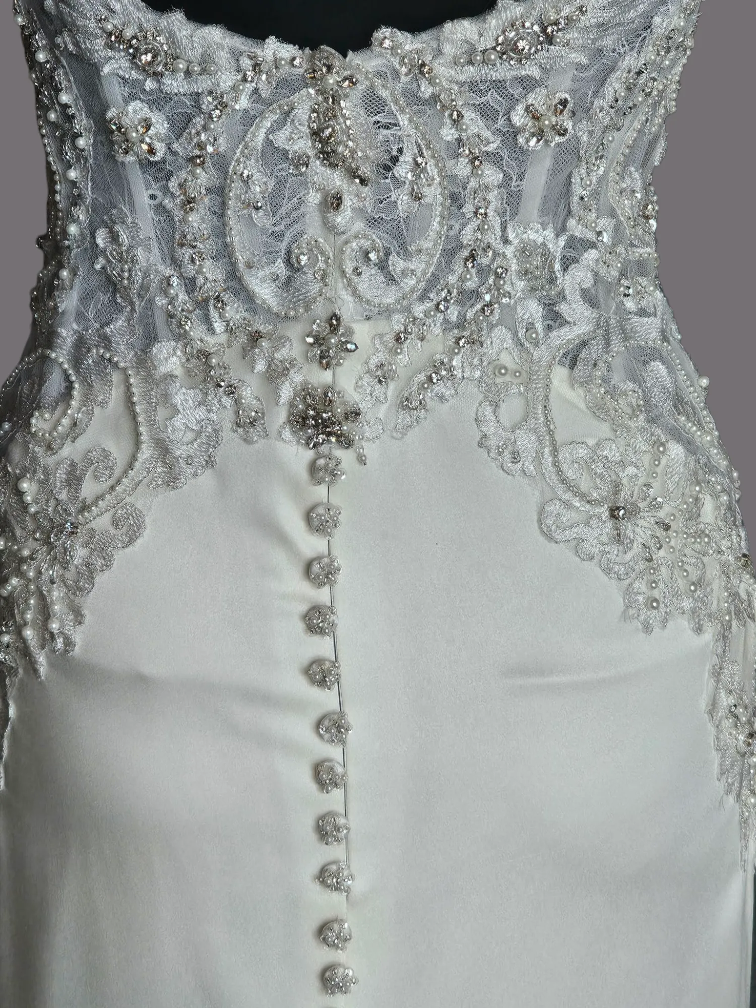 Ivory Charmeuse Lace Accent Wedding Gown - Beloved
