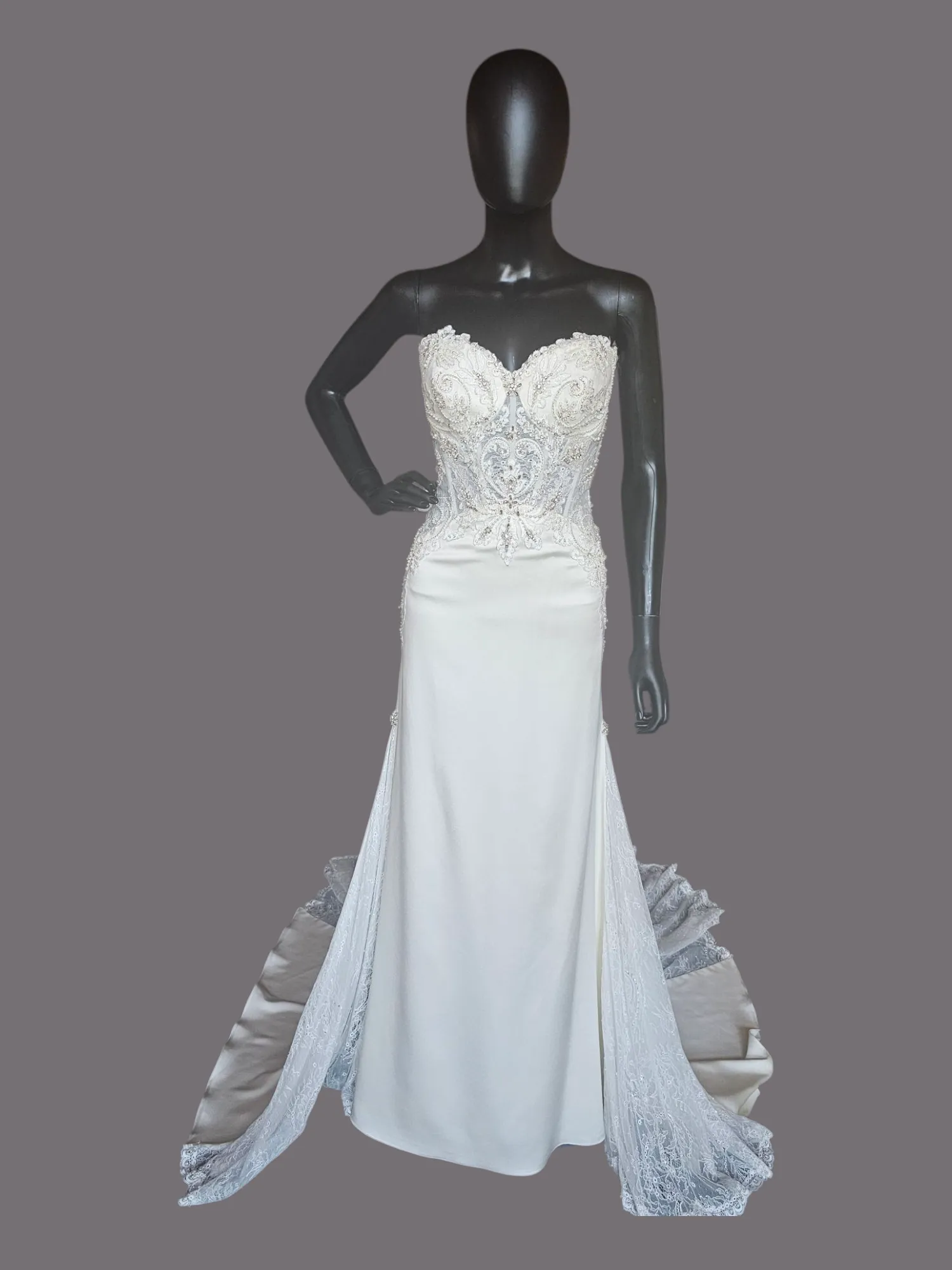 Ivory Charmeuse Lace Accent Wedding Gown - Beloved