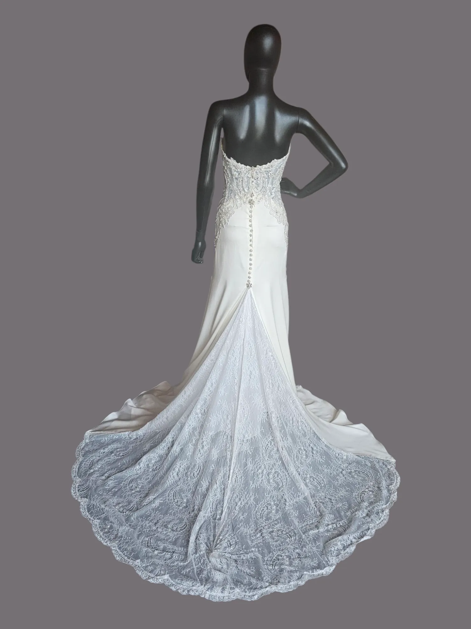 Ivory Charmeuse Lace Accent Wedding Gown - Beloved