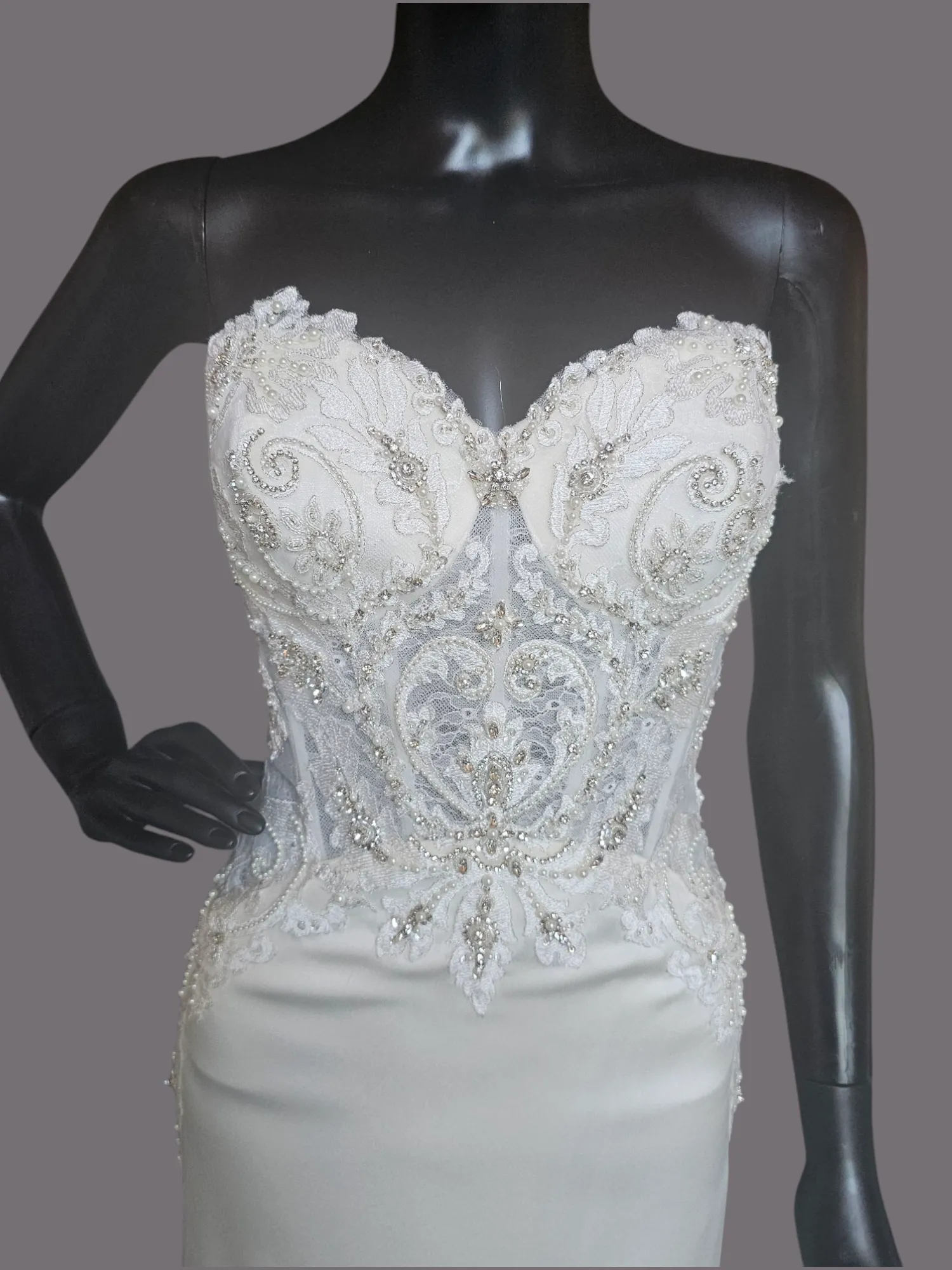 Ivory Charmeuse Lace Accent Wedding Gown - Beloved