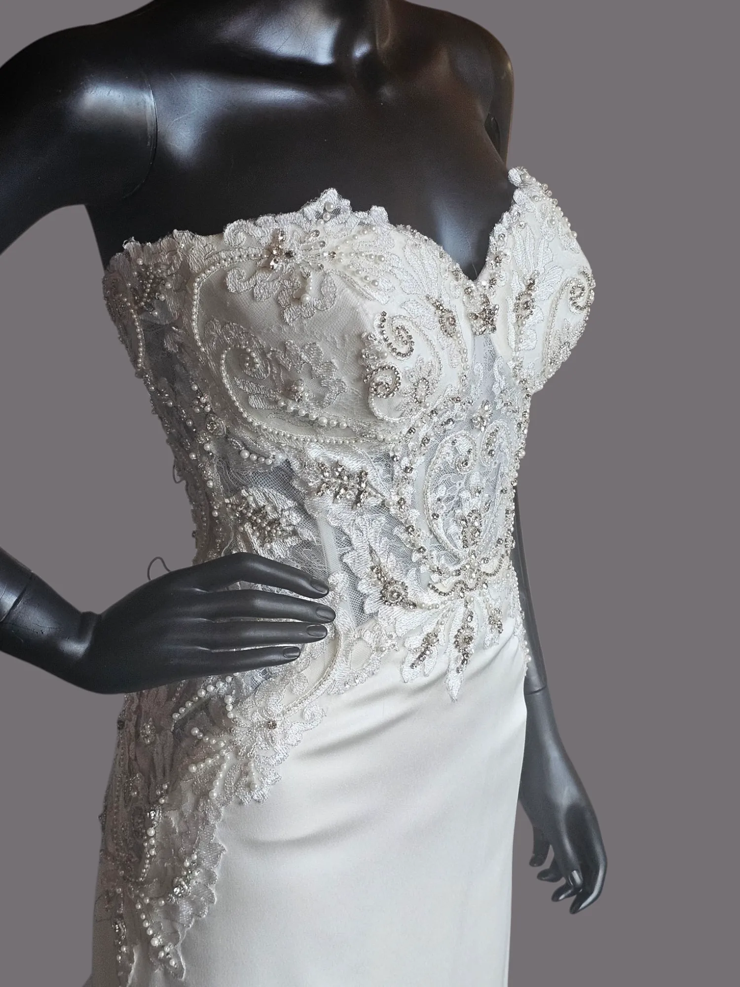 Ivory Charmeuse Lace Accent Wedding Gown - Beloved