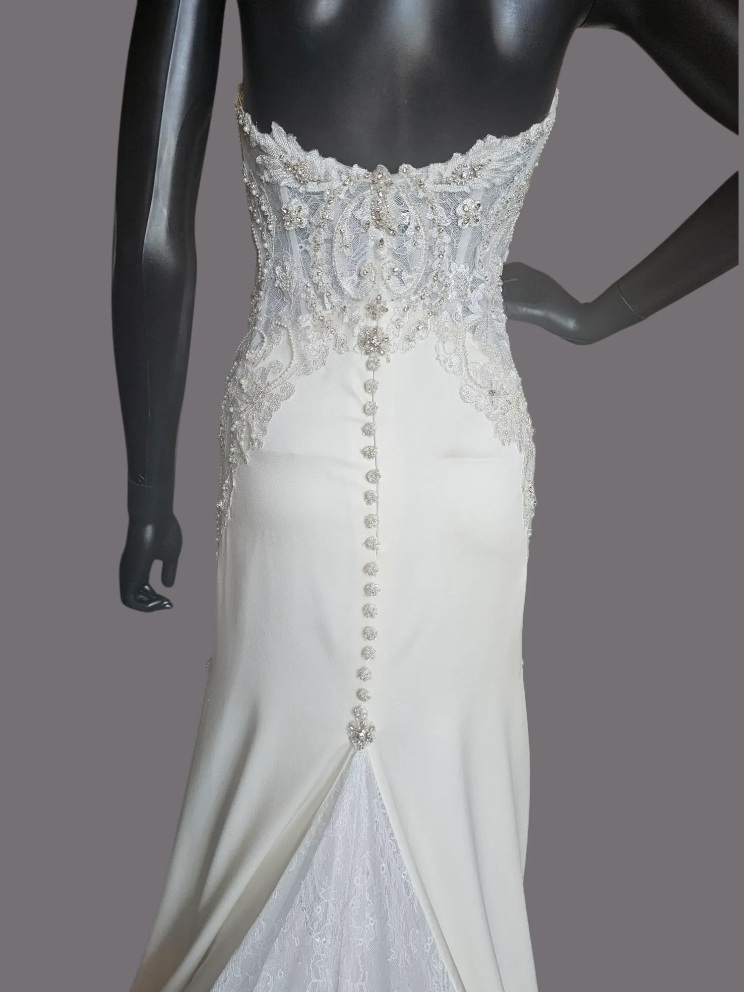 Ivory Charmeuse Lace Accent Wedding Gown - Beloved