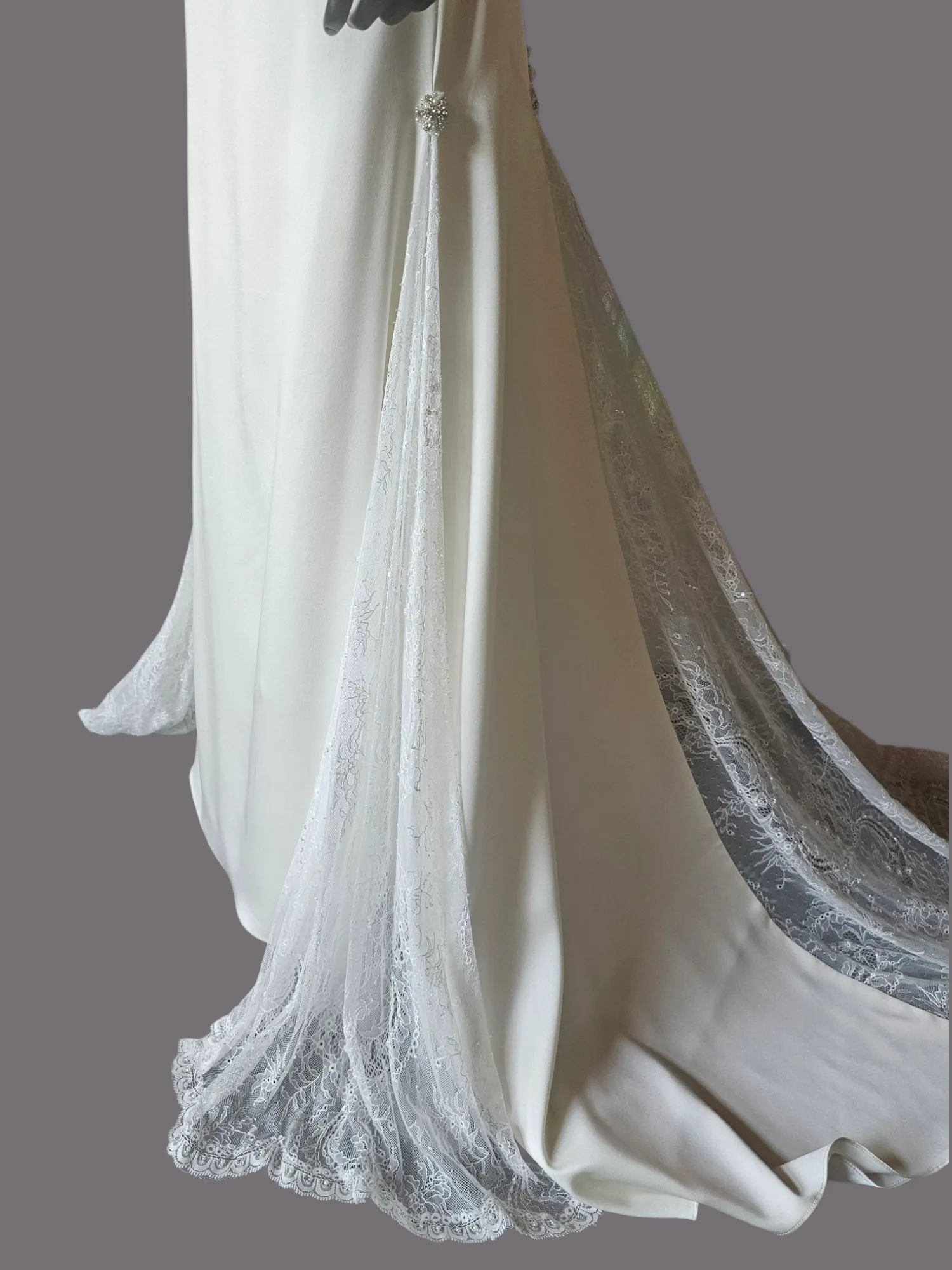 Ivory Charmeuse Lace Accent Wedding Gown - Beloved