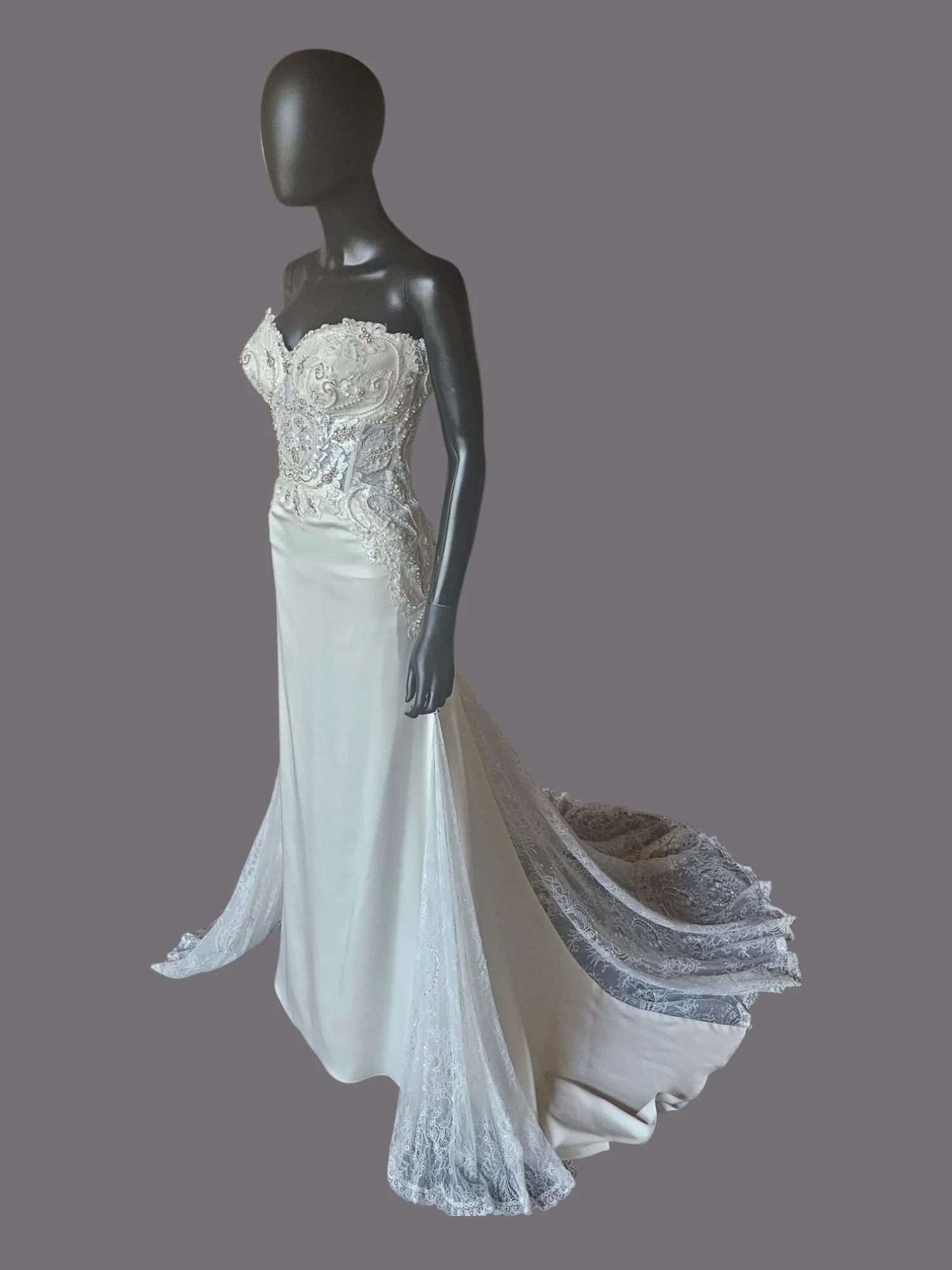 Ivory Charmeuse Lace Accent Wedding Gown - Beloved