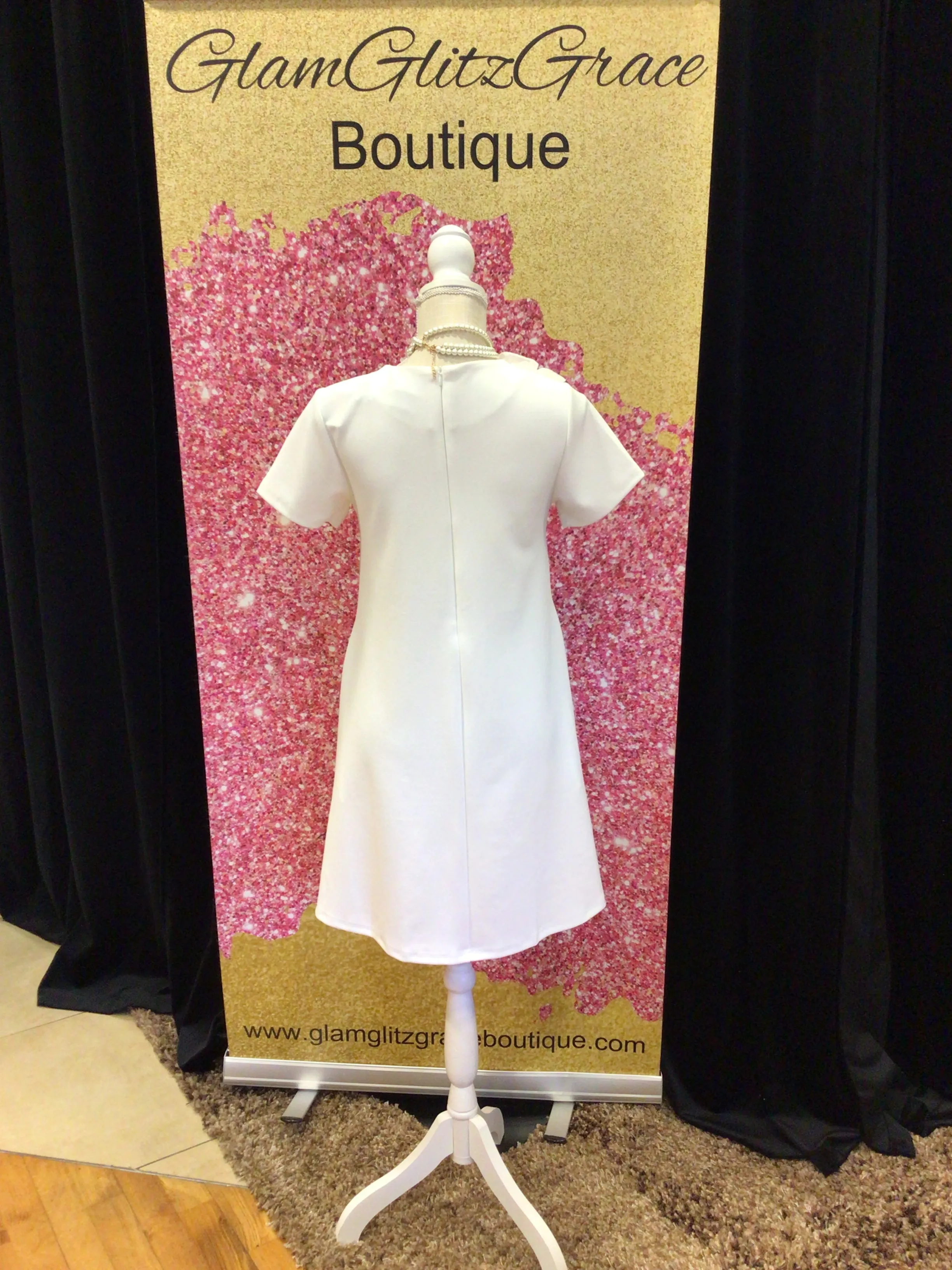 Ivory One Side With Flowers and Pockets Dress