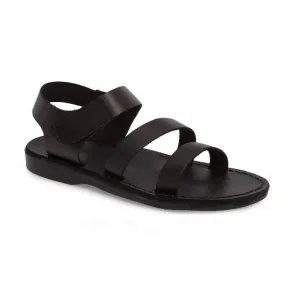 Jared - Leather Velcro Strap Sandal | Black