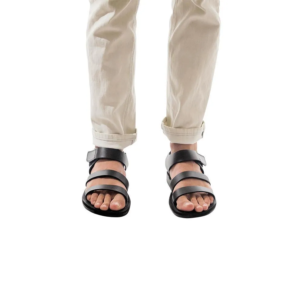 Jared - Leather Velcro Strap Sandal | Black