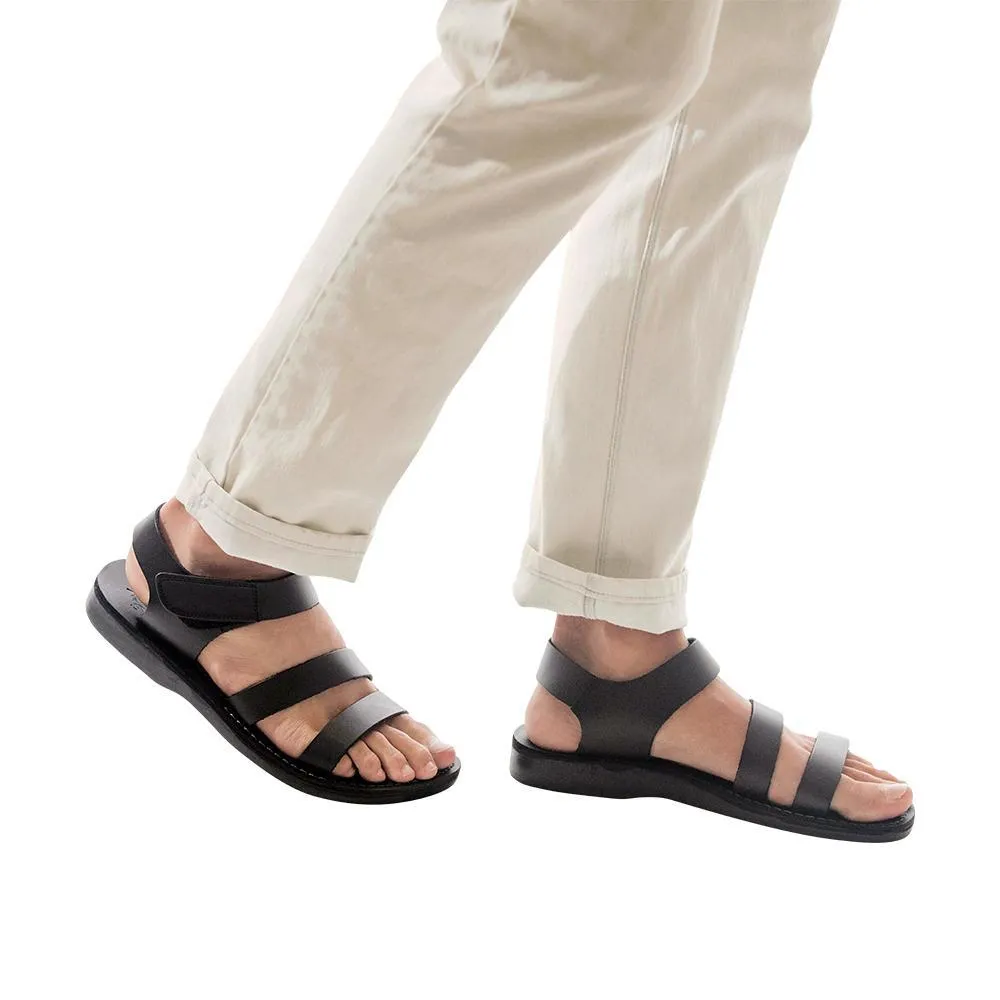 Jared - Leather Velcro Strap Sandal | Black