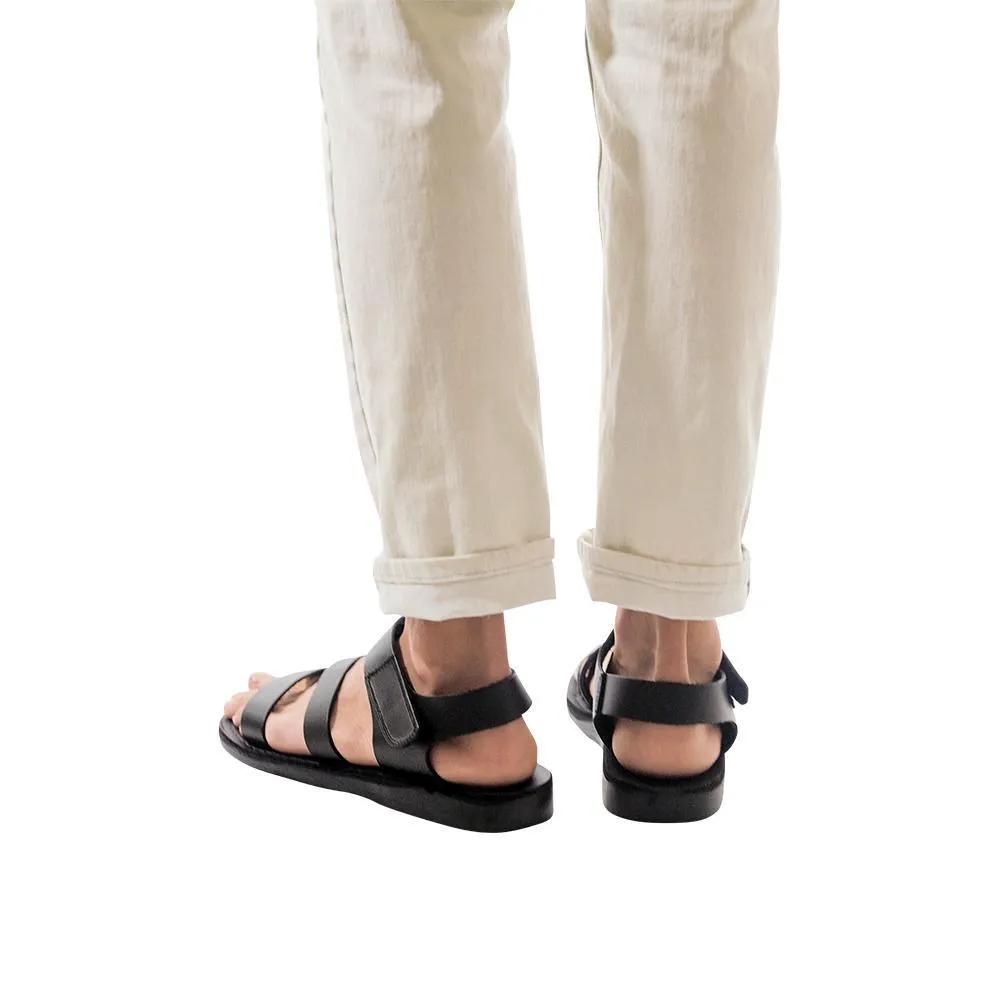Jared - Leather Velcro Strap Sandal | Black