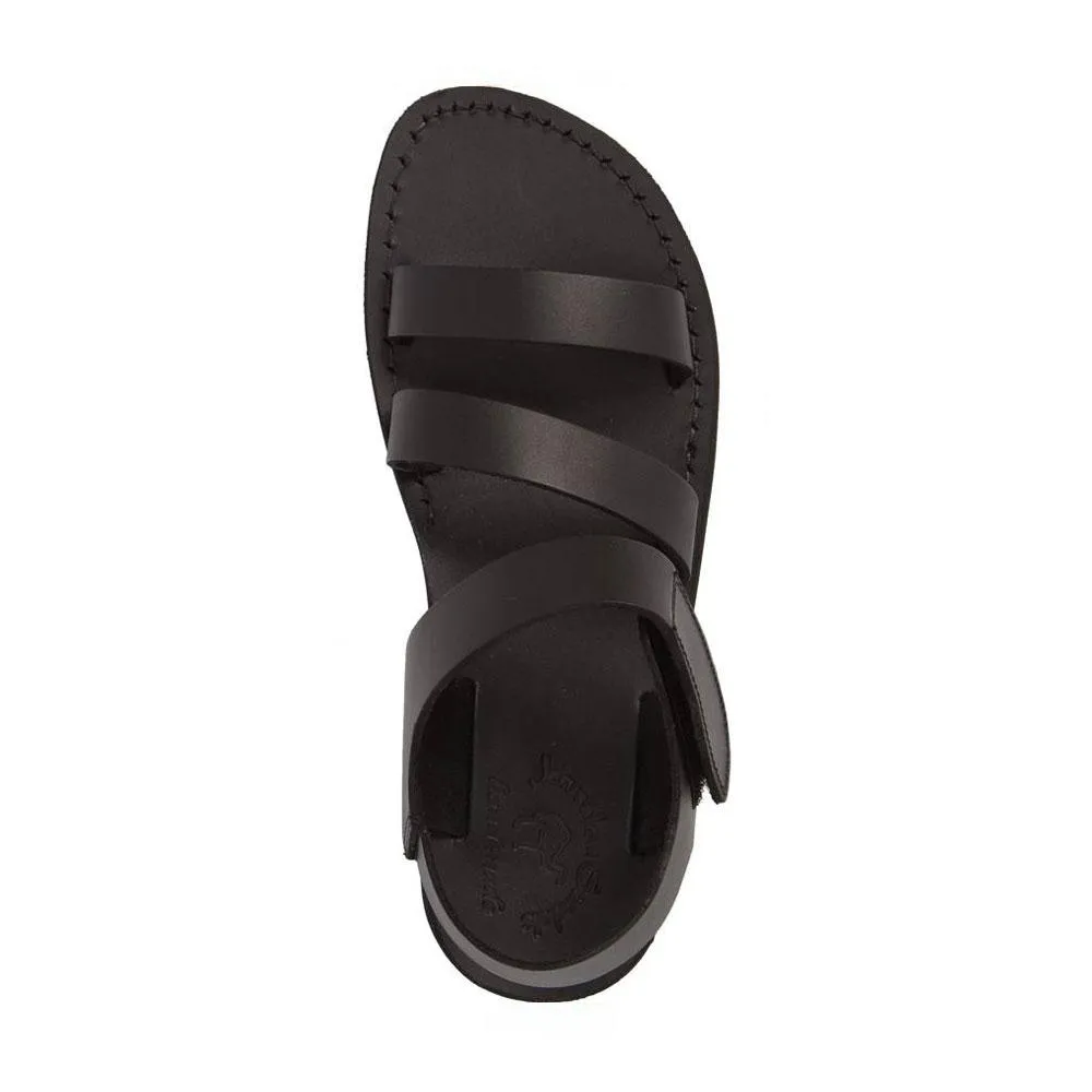 Jared - Leather Velcro Strap Sandal | Black