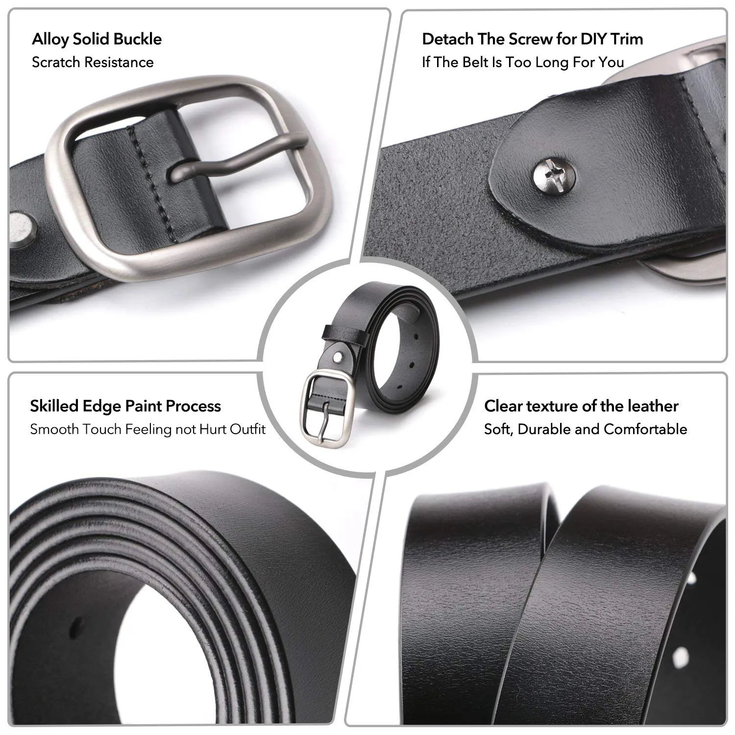 Jeans Belt for Women Leather Belt with Solid Pin Buckle Pants Size up to 44"