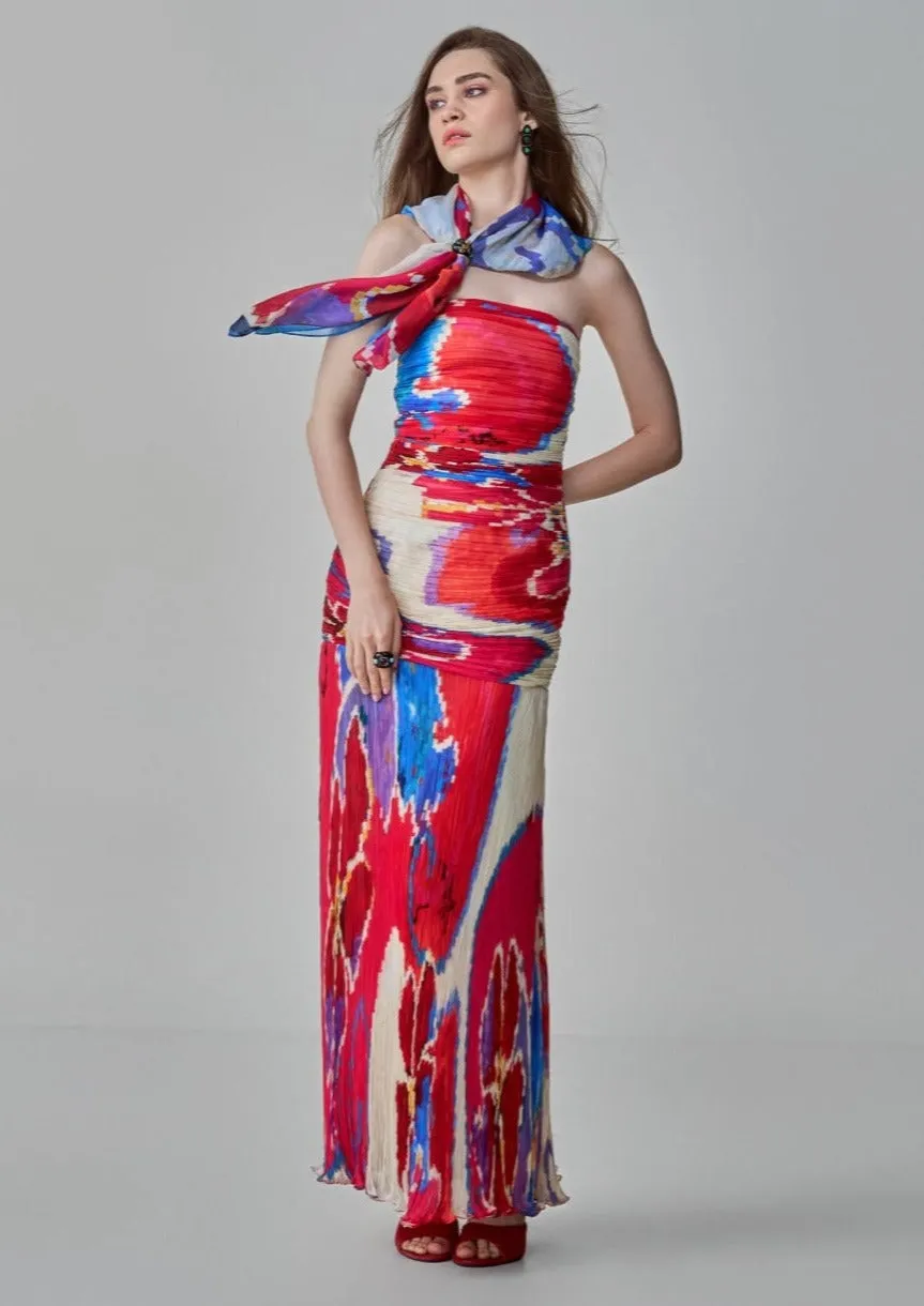 Jennifer pink red ikat pleated dress