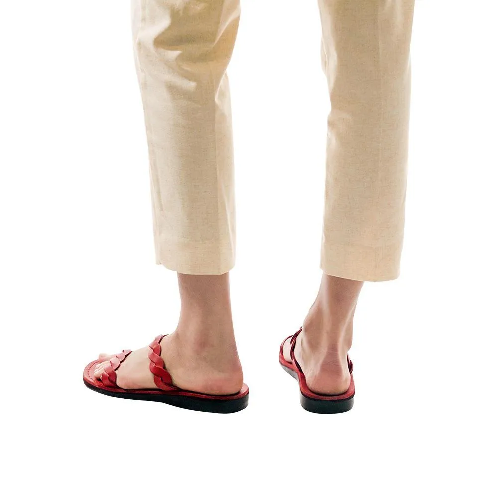 Joanna - Leather Braided Strap Sandal | Red