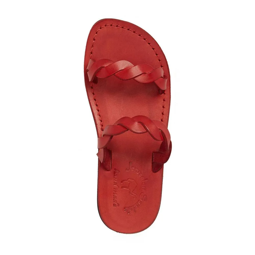 Joanna - Leather Braided Strap Sandal | Red