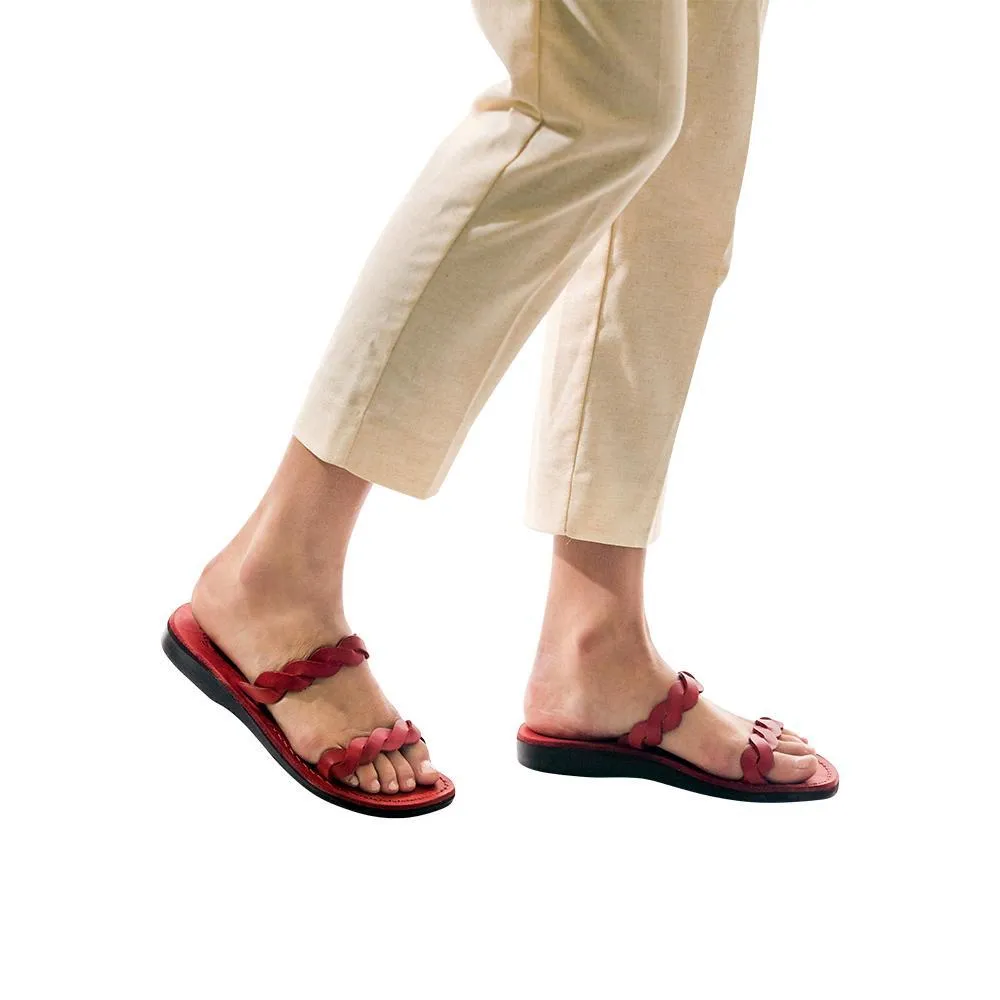 Joanna - Leather Braided Strap Sandal | Red