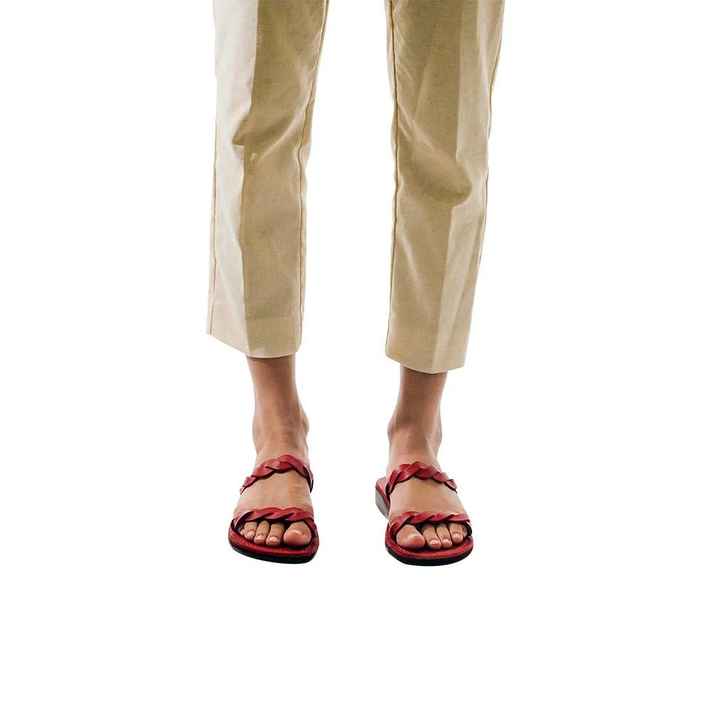 Joanna - Leather Braided Strap Sandal | Red