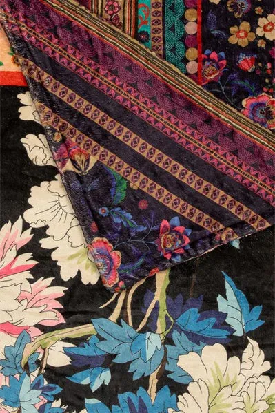 Johnny Was Ontari Long Sleeve Raglan Tee Blue Flowers Shirt Black Top XXL New
