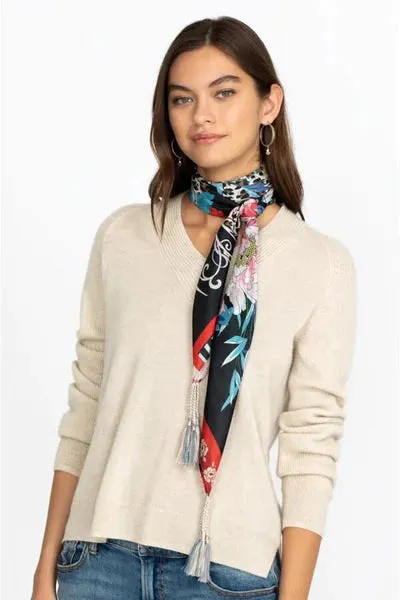Johnny Was Ontari Long Sleeve Raglan Tee Blue Flowers Shirt Black Top XXL New