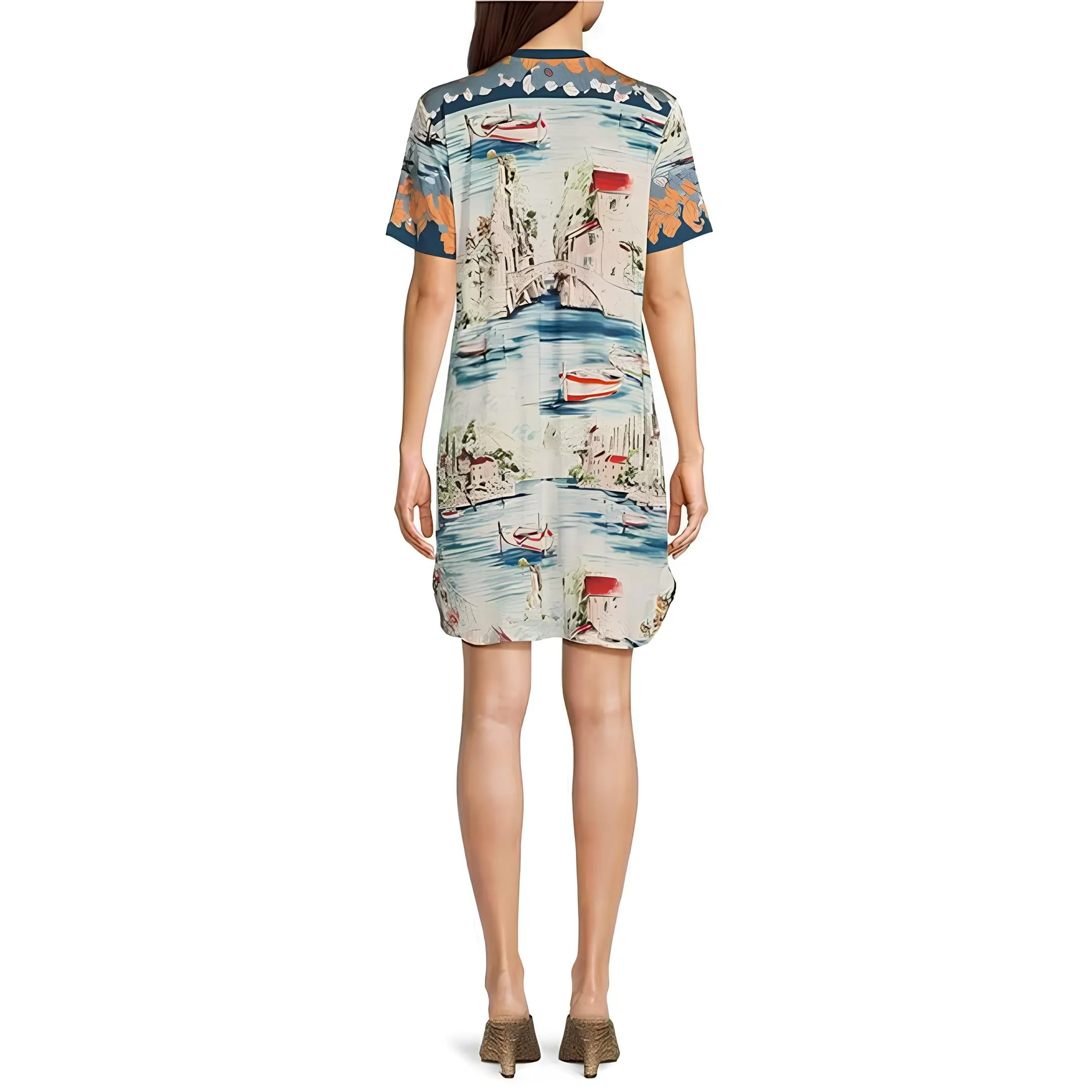 Johnny Was Vakash Oversized White Tee Long Dress Short Sleeve Floral Cream New