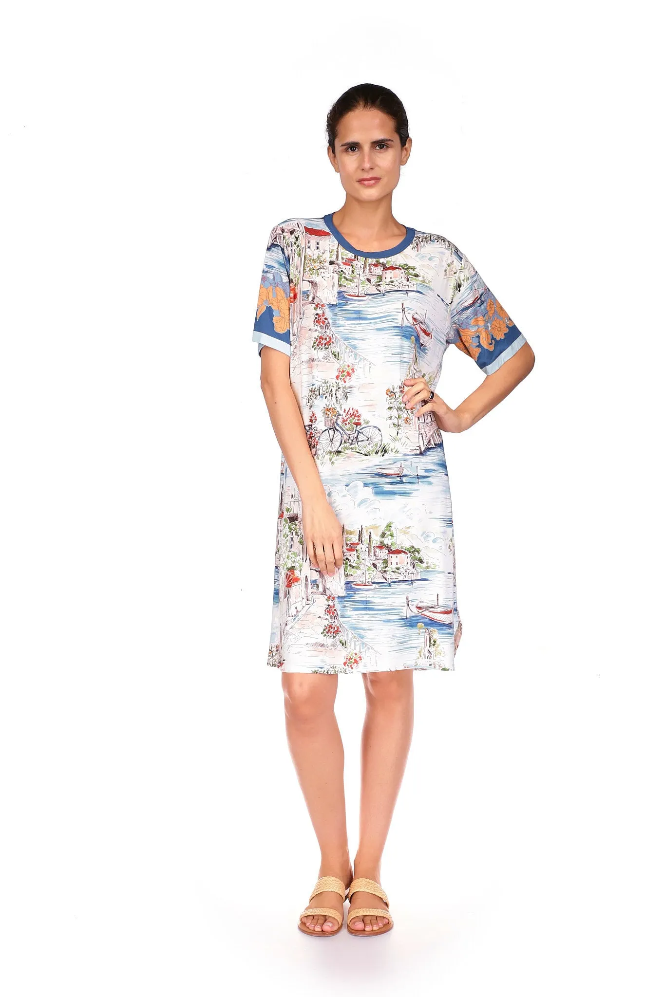 Johnny Was Vakash Oversized White Tee Long Dress Short Sleeve Floral Cream New