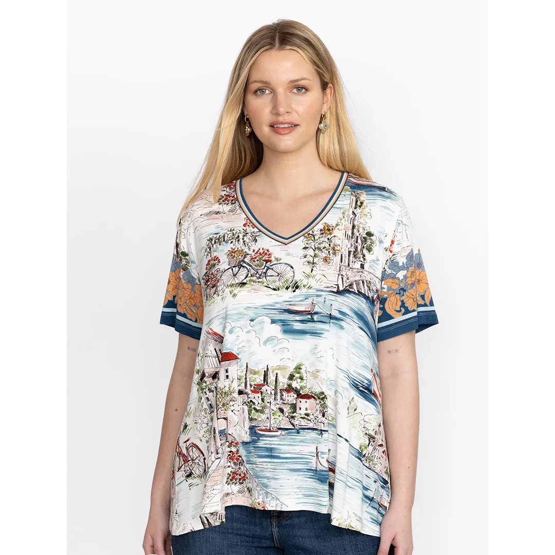 Johnny Was Vakash Oversized White Tee Long Dress Short Sleeve Floral Cream New