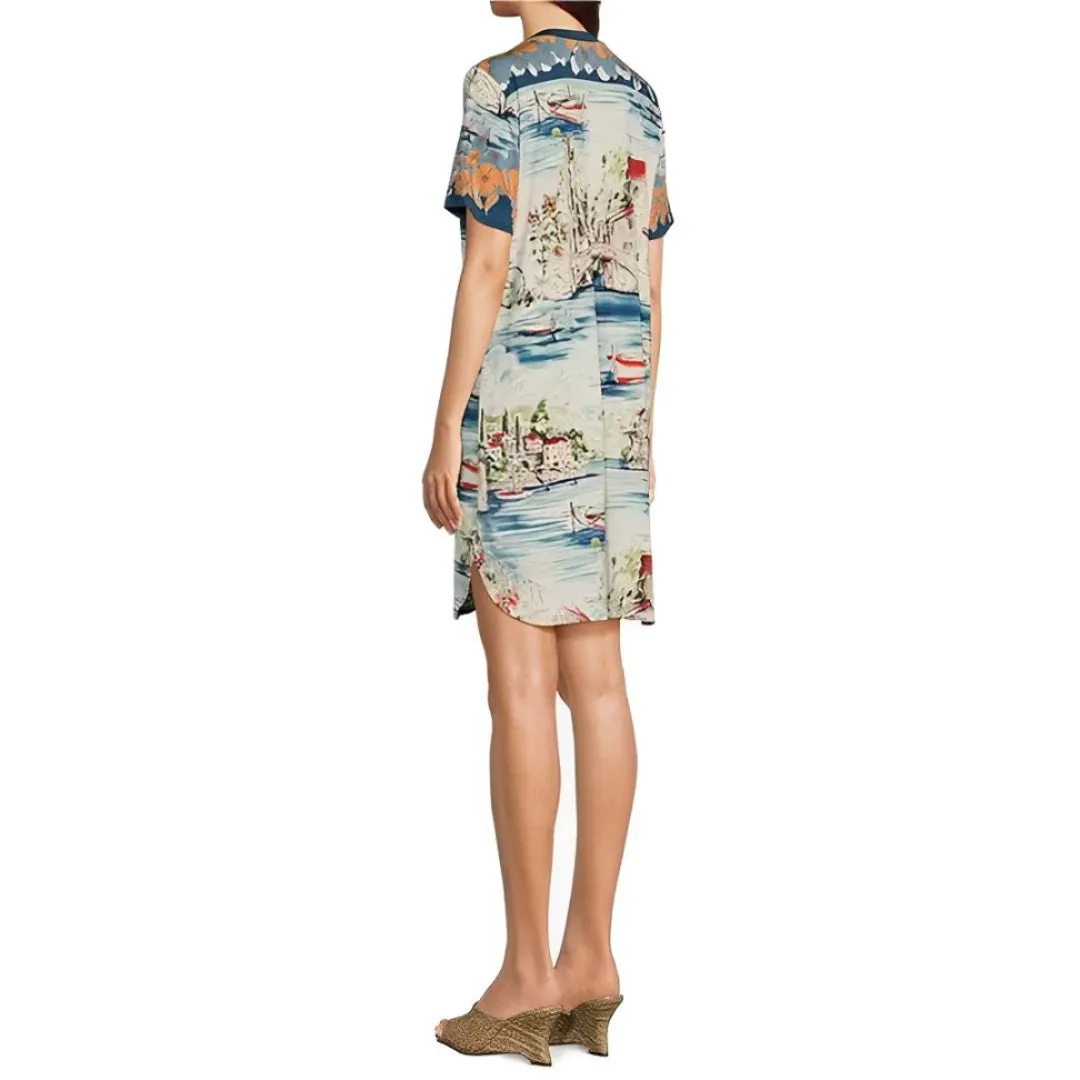 Johnny Was Vakash Oversized White Tee Long Dress Short Sleeve Floral Cream New