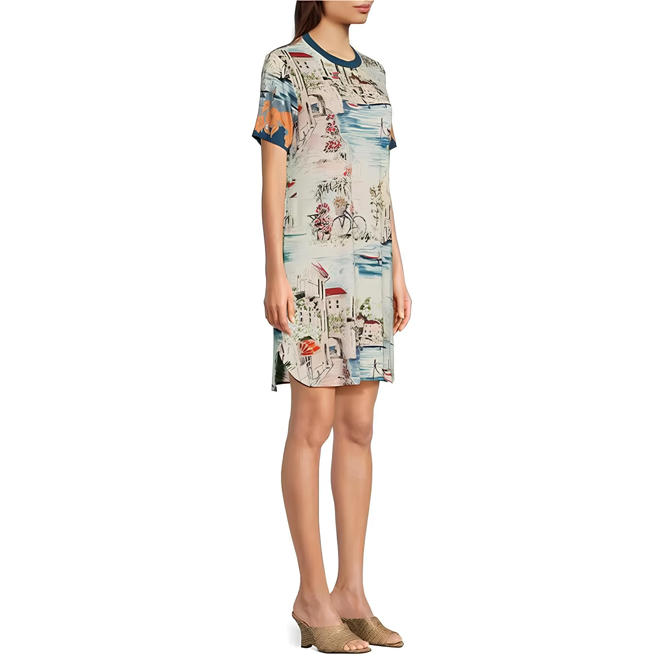 Johnny Was Vakash Oversized White Tee Long Dress Short Sleeve Floral Cream New