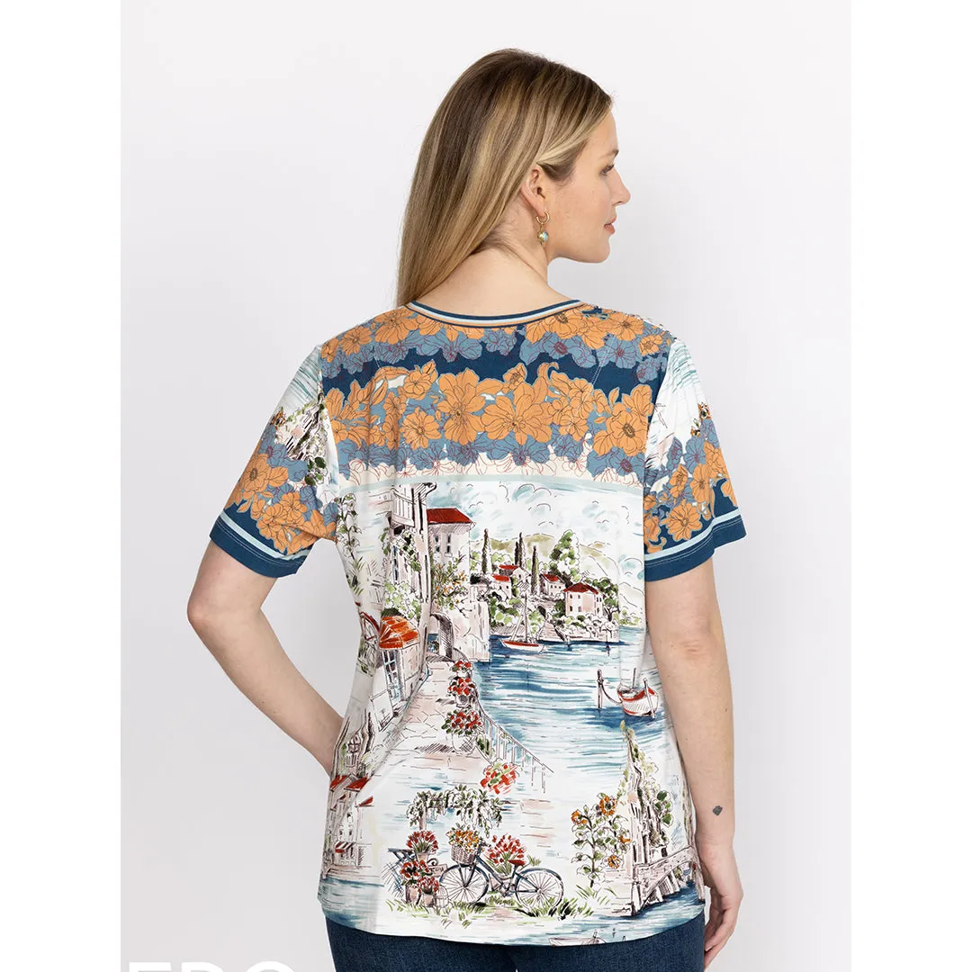Johnny Was Vakash Oversized White Tee Long Dress Short Sleeve Floral Cream New
