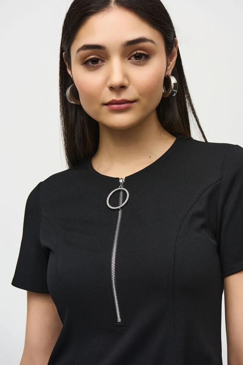 Joseph Ribkoff Zipped Neckline Short Sleeve Fit and Flare Dress 242031