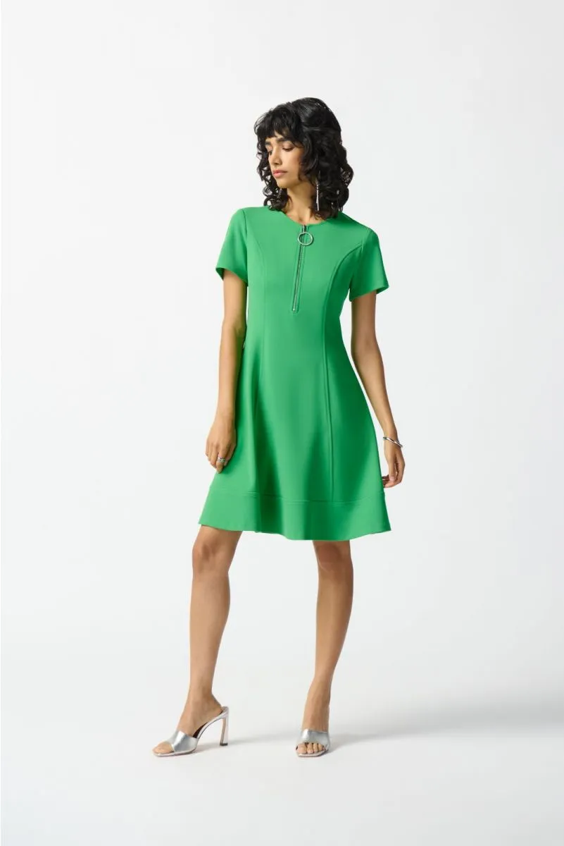 Joseph Ribkoff Zipped Neckline Short Sleeve Fit and Flare Dress 242031