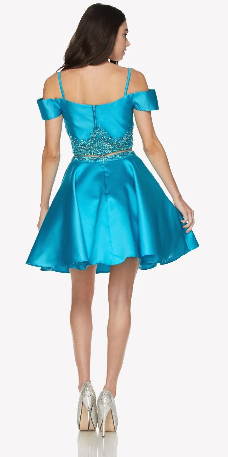 Juliet 790 Cold Shoulder Two-Piece Embellished Short Dress