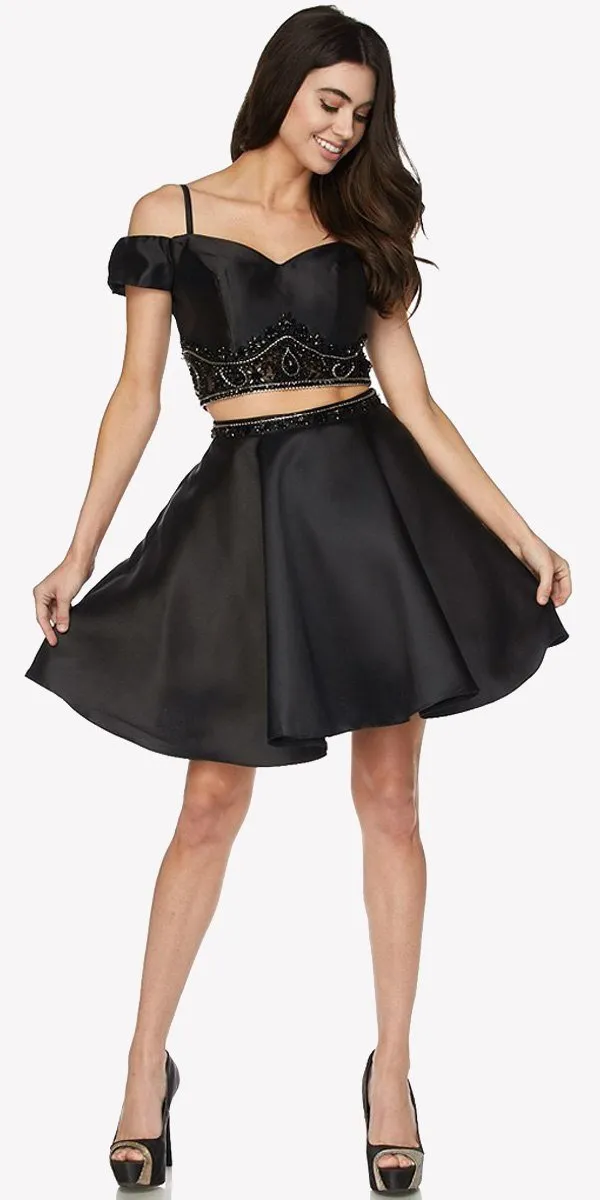 Juliet 790 Cold Shoulder Two-Piece Embellished Short Dress