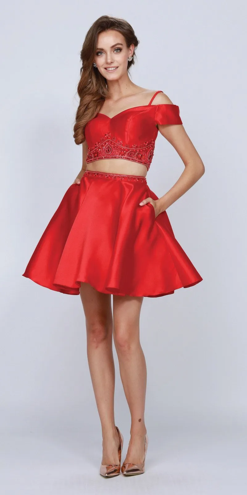 Juliet 790 Cold Shoulder Two-Piece Embellished Short Dress