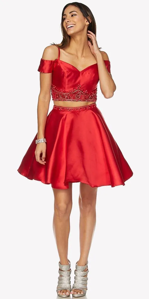 Juliet 790 Cold Shoulder Two-Piece Embellished Short Dress
