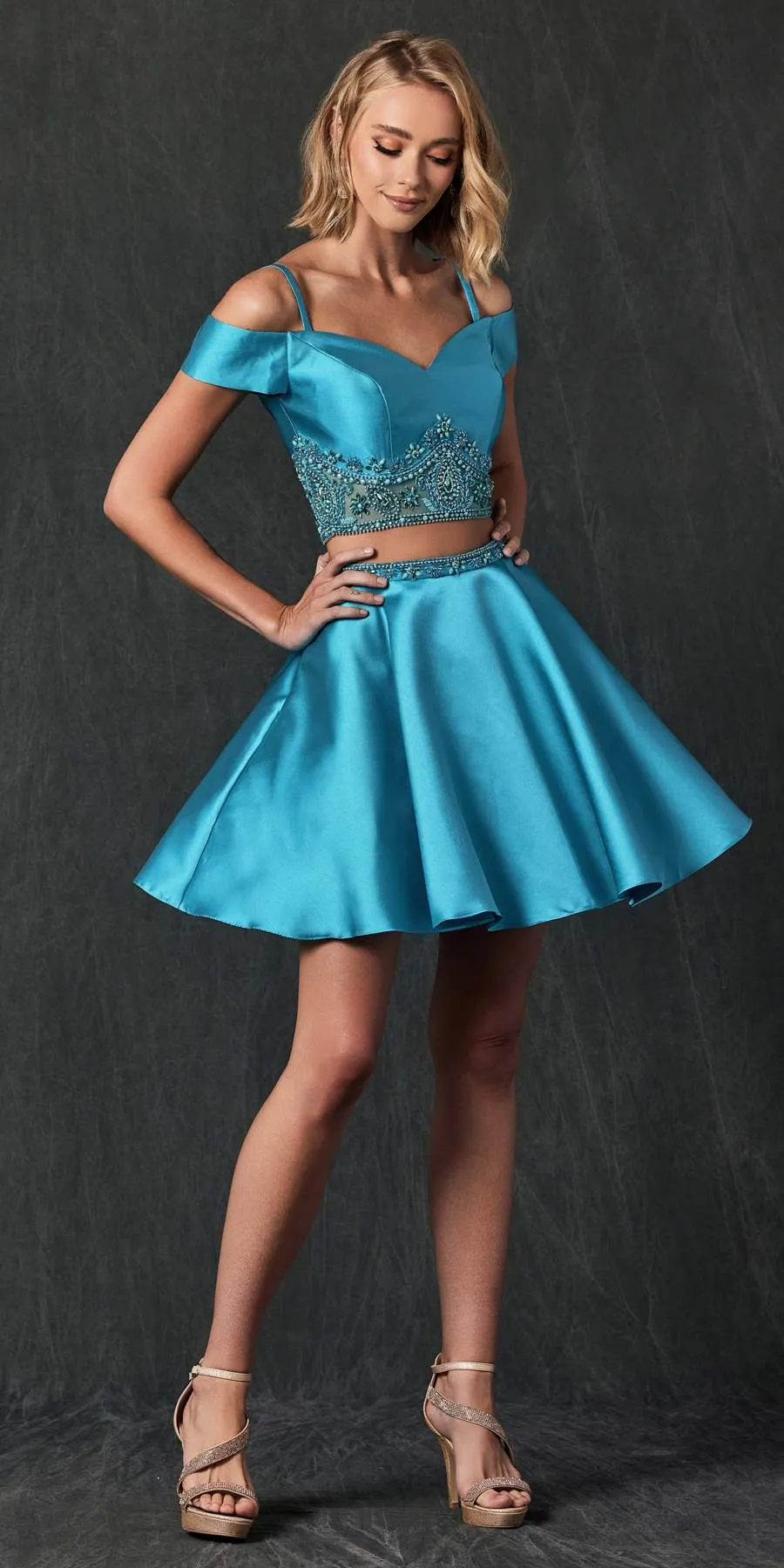 Juliet 790 Cold Shoulder Two-Piece Embellished Short Dress