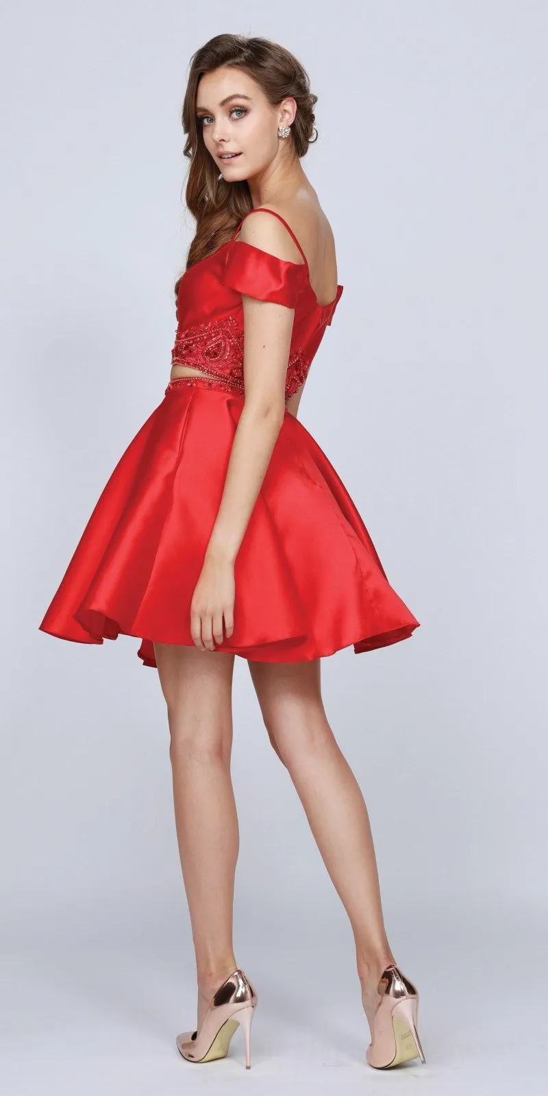 Juliet 790 Cold Shoulder Two-Piece Embellished Short Dress