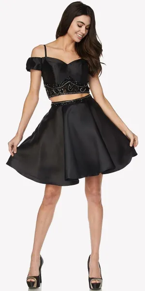 Juliet 790 Cold Shoulder Two-Piece Embellished Short Dress