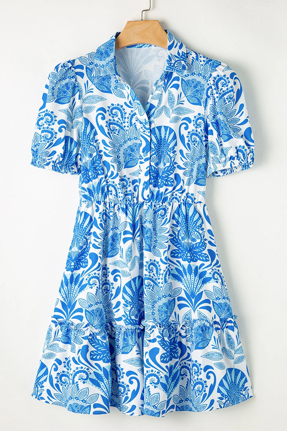 KaleaBoutique Retro Floral Print Drawstring Waist Ruffled Mini Dress